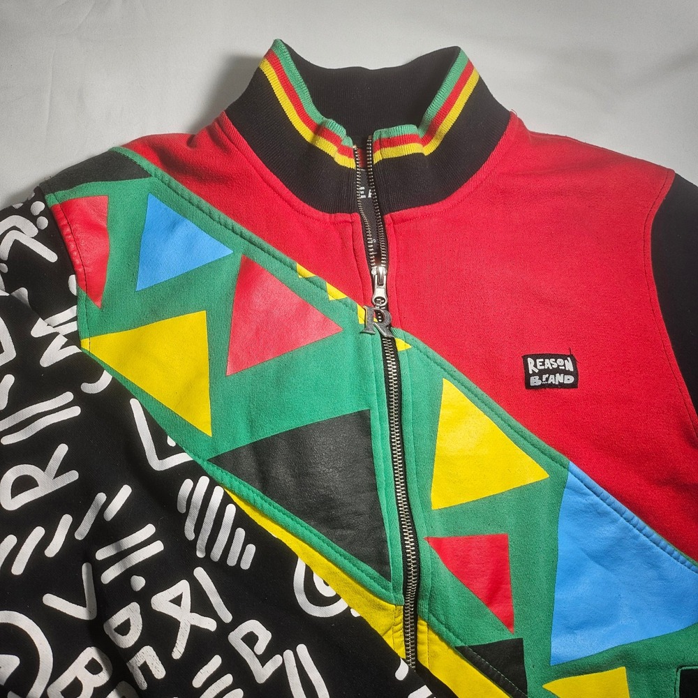 Reason Brand Colorblock Geometric Track Jacket Multi Color Zip Up Mens Medium